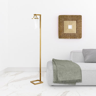 Brass Arched Floor Lamp with Frosted Glass Dome